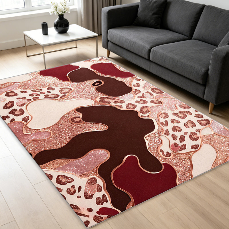 Red Brown Leopard Print carpet-easy to clean, machine-washable, soft and comfortable; suitable for door mats, kitchens, living rooms, bedrooms, corridors, and laundry areas. Easy to clean, durable carpet for home decoration.