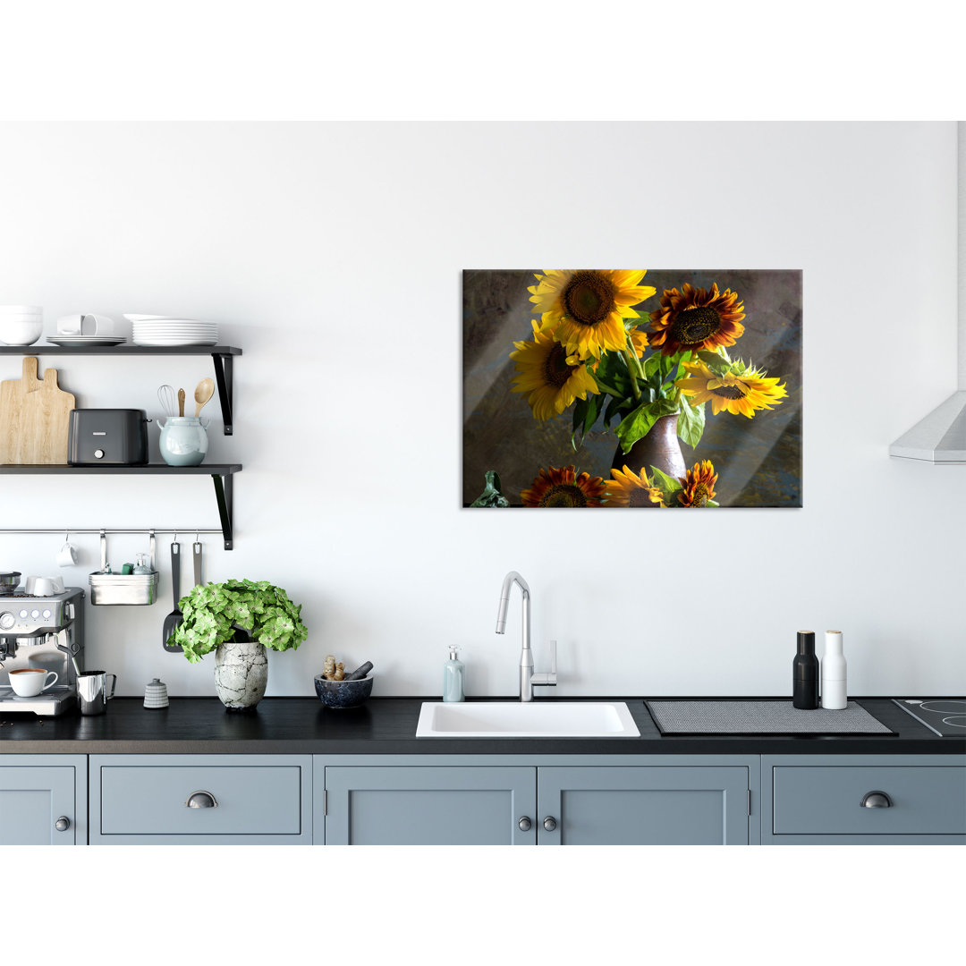 Glasbild Sonnenblumen in edler Vase