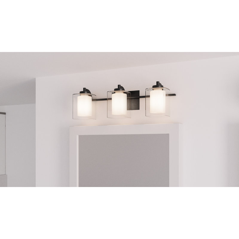 Matte Black 3-Light Vanity with Frosted Glass Shades