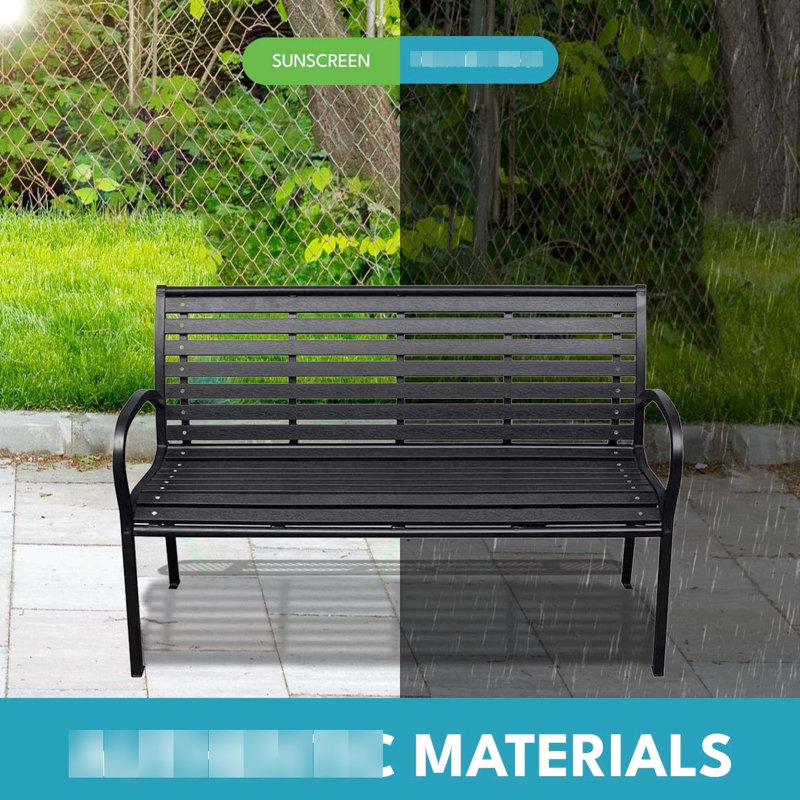Banc d'extérieur 45,7 po - Acier noir et siège de patio confortable et stable