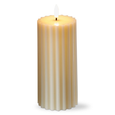 Ribbed Two Tone LED Flameless Pillar Candle 3x6 - Beige, Spot or Wipe Clean, for Everyday Decor