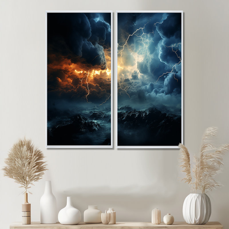 Éclairage éclair orageux - Décoration murale traditionnelle, H 32 po x l 32 po, Cadre flottant, Blanc