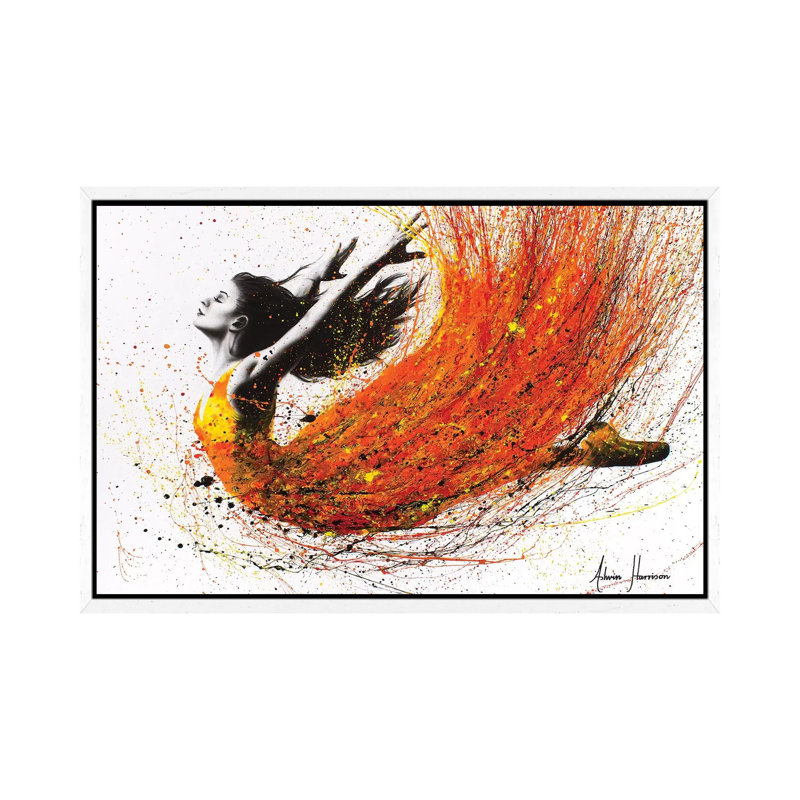 Night Fire Dance by Ashvin Harrison - Print on Canvas, 45.72cm H x 66.04cm W x 3.81cm D, White Floater Framed