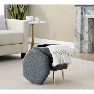 Tissu contemporain avec pieds en métal doré, rangement amovible, profondeur de produit de 16 po, largeur de 17 po, hauteur de 18,21 po, limite de poids de 250 lb