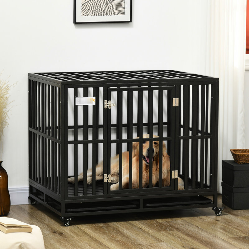 Chenil en métal pour chien avec roulettes verrouillables et base facile d'entretien pour chiens de taille moyenne