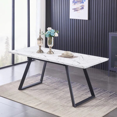 Goddard 6 Person Dining set - a Rectangular Extendable Dining Table with Metal Legs and a Set of 6 Quilted Velvet Dining Chairs for Dining Room - Modern Dining Table Set