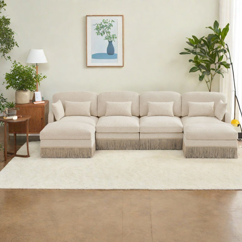 Canapés modulaires à assise profonde, salon en forme de U en chenille