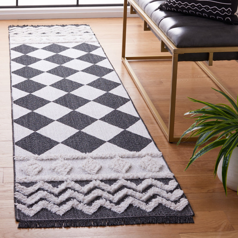 Tapis ivoire / noir Augustine 722, Tapis de couloir 2 pi x 9 pi