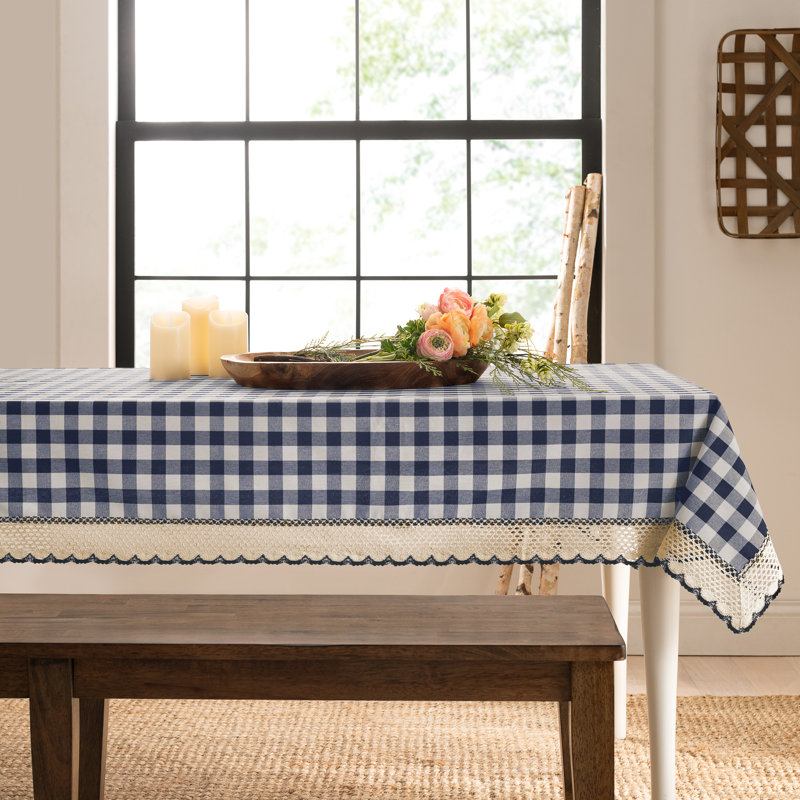 Linhart Checkered Cotton Blend Tablecloth, 104" x 60", Navy