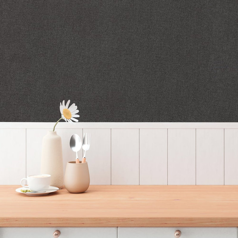 Hygge Home Collection Plain Linen Wallpaper Roll, Black