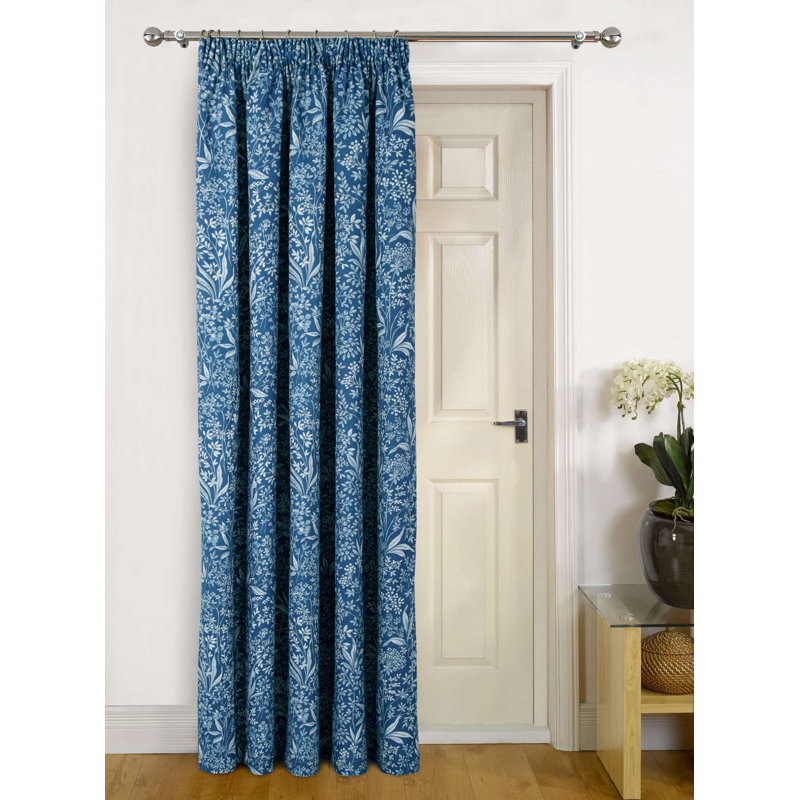 Kalvin Pencil Pleat Room Darkening Door Curtain, Navy