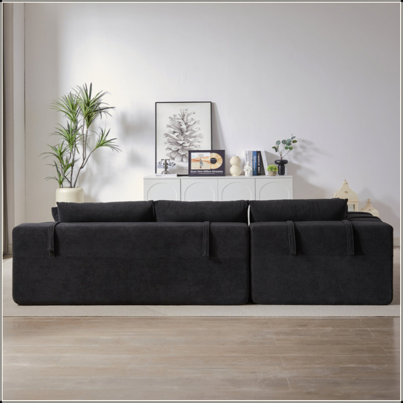 Ensemble de canapé modulaire rembourré en chenille Modern, ensemble de canapé modulaire modulaire en L de 108 po avec 6 coussins, canapé-lit combiné gratuit pour le salon, la chambre à coucher (méridienne gauche)