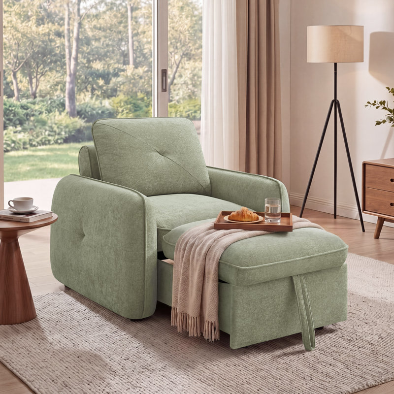 40.94'' Upholstered Pull-Out Accent Chair, Convertible Sleeper Chair, Green