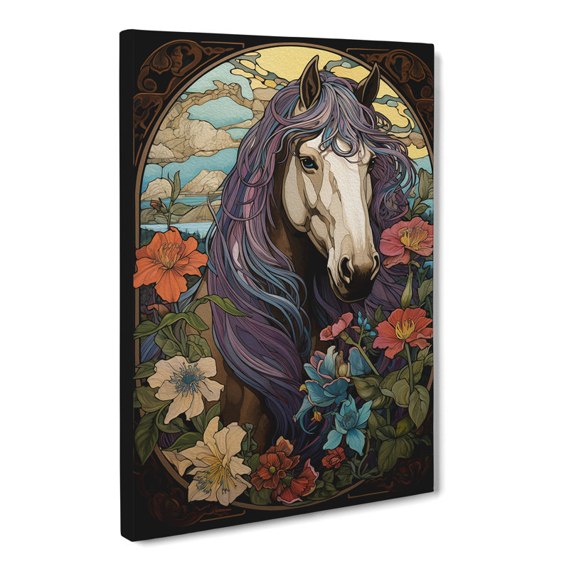 Shire Horse Art Nouveau Art - Wrapped Canvas, 60cm H x 40cm W x 3cm D