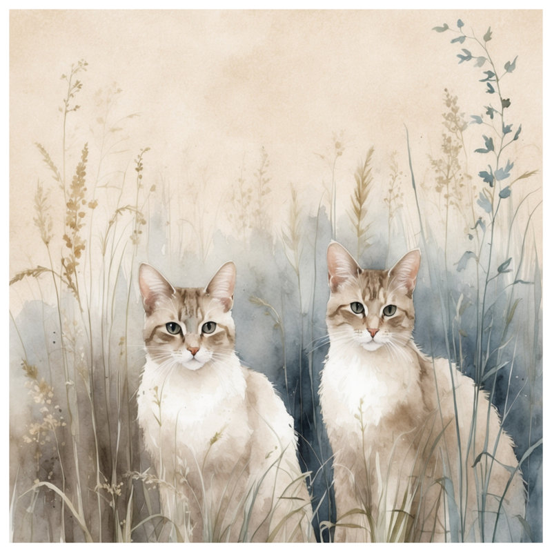 Rideau de douche deux chats dans l'herbe très long, L 70 po x H 93 po