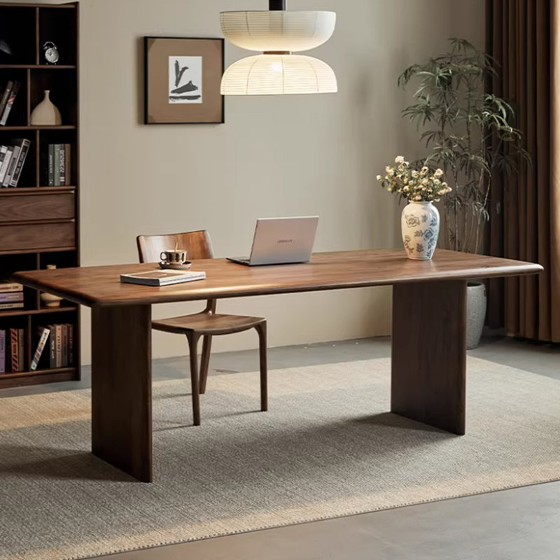 Walnut Large Rectangular Multi-functional Desk, 29.52" H x 94.48" W x 37.4" D