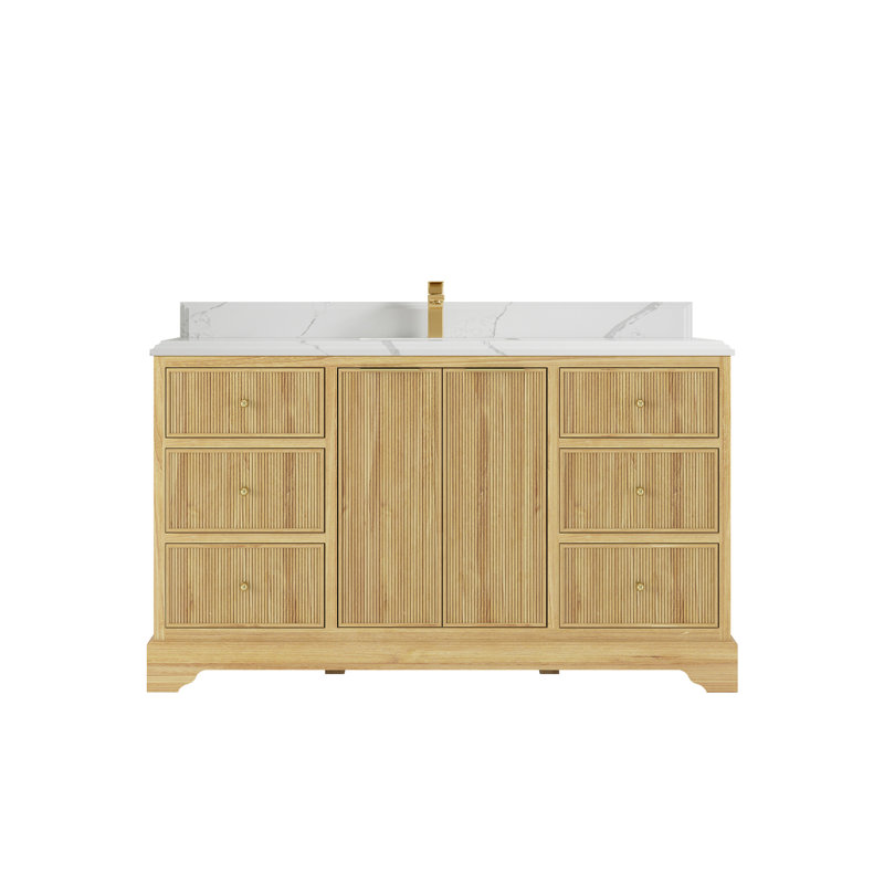 60'' Single Bathroom Vanity with Quartz Top, Calacatta Laza