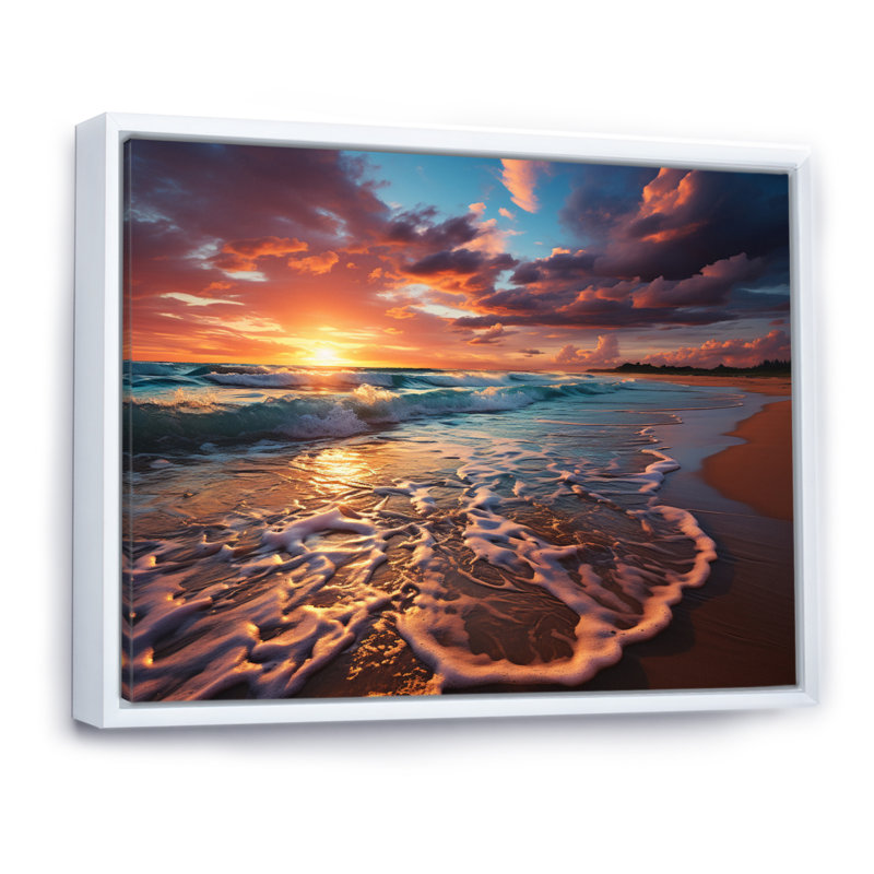 «Sunset Beachside Horizon V», reproduction sur toile, Cadre flottant blanc, 24" H x 32" W