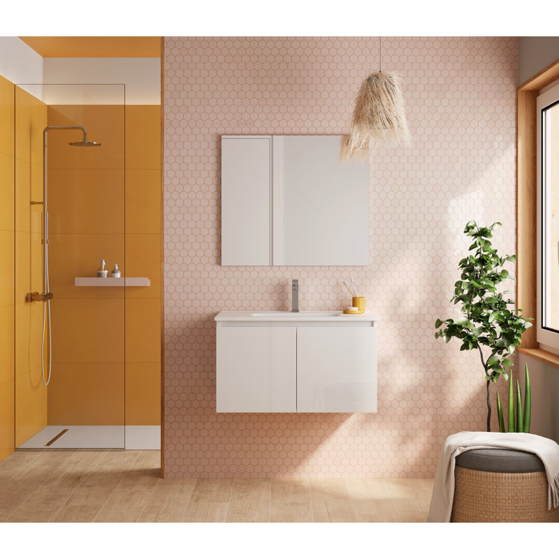 Ensemble de meuble-lavabo simple mural 32 po Jasso, Blanc