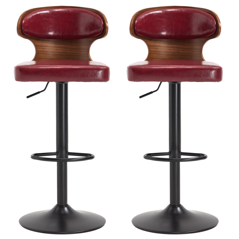 Swivel PU Leather Adjustable Height Bar Stool, Red