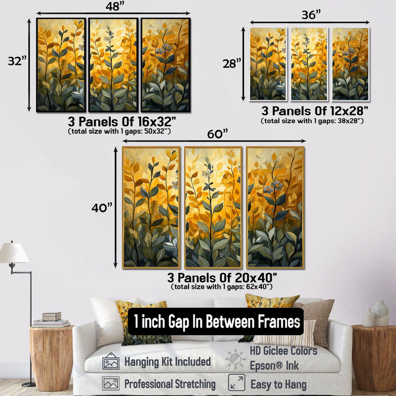 Green Thym Passage II - ensemble de reproductions d'art mural, H 28 po x l 36 po x P 1 po, Toile avec cadre flottant noir