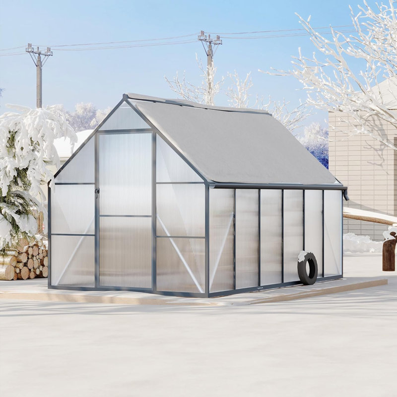 Serre en polycarbonate robuste à structure en aluminium avec structure à installation rapide et évent de toit pour grand ensemble de serre extérieur amélioré, 8 x 12 pi (noir)