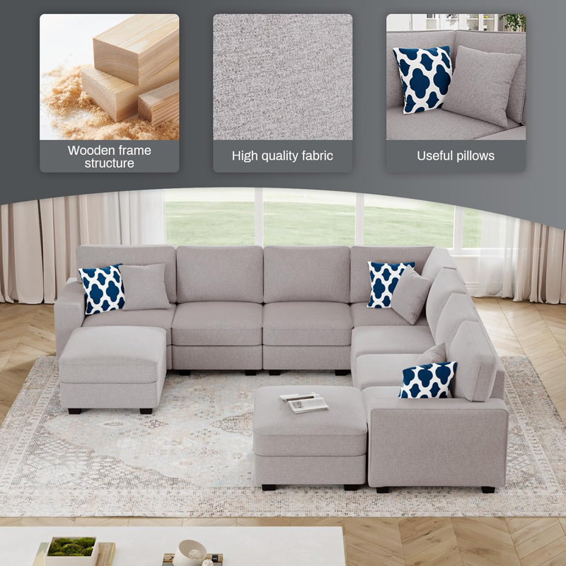 Canapé modulaire 9 pièces, Mélange de polyester gris