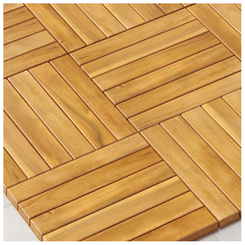 30cm L x 30cm W Solid Wood Interlocking Deck Tile, Teak
