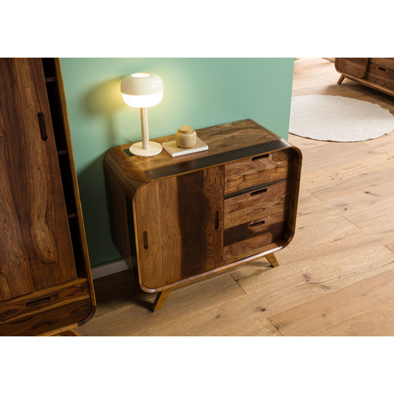 90cm Solid Wood Sideboard, Dark Brown