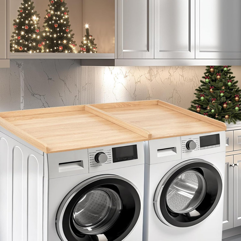 Laveuse-sécheuse de comptoir, ensemble de 2 comptoirs de rangement en bois pour la salle de lavage.