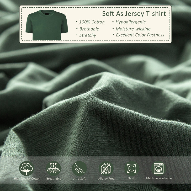 HOME BEDDING Jersey Cotton Duvet Cover Set, Green, King Duvet Cover + 2 King Shams