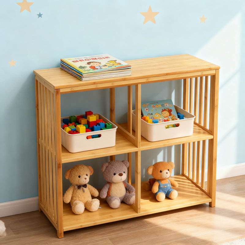 Étagère de rangement 2 x 2 cubes - Bibliothèque en bambou robuste avec capacité de 45 lb | Organisateur écologique pour le salon, le bureau et la chambre de bébé | Kallax Alternative
