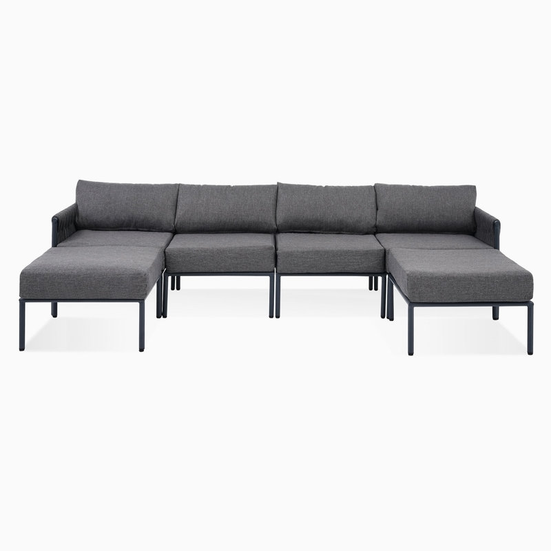 Ensemble de conversation modulaire d'extérieur en aluminium 6 pièces avec coussins extra épais en oléfine de 5,9 po, gris