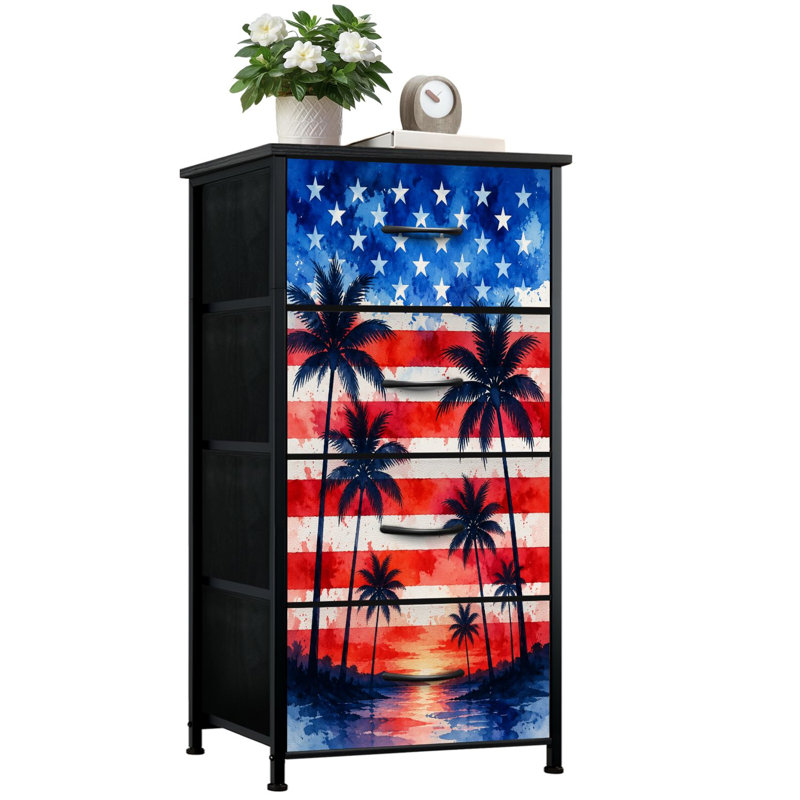 Commode de rangement verticale 4 tiroirs avec drapeau américain et aquarelle