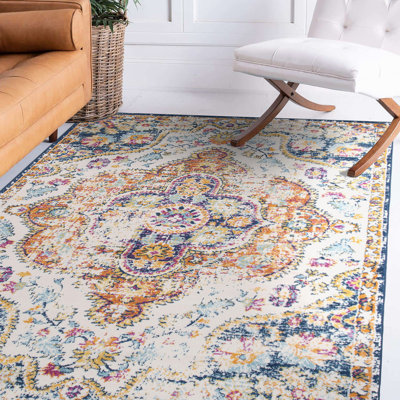 Beverly Oriental Orange/Blue/Cream Area Rug