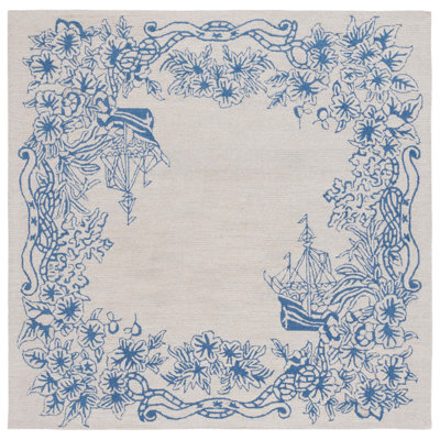 Tapis floral gris / bleu en laine / coton touffeté à la main Chelsea