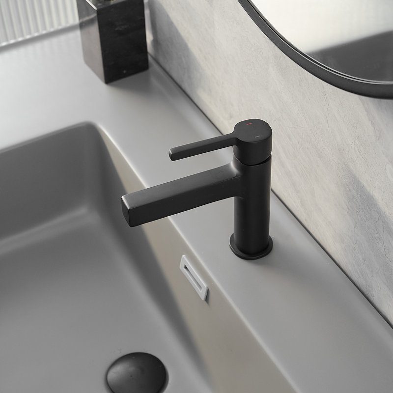 Robinet de salle de bains monotrou avec ensemble de drainage, Noir mat