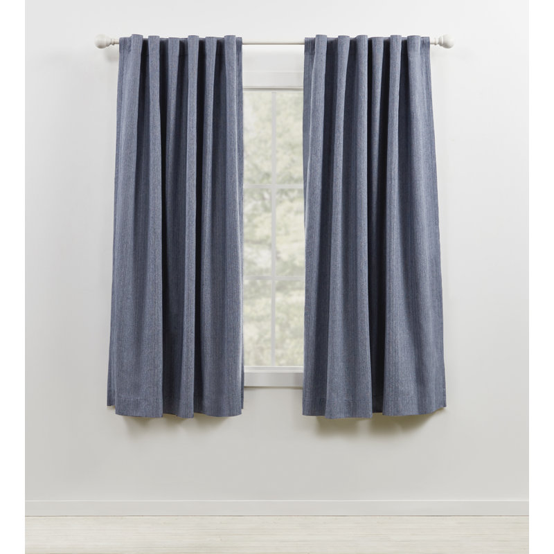 Lauren Ralph Lauren - Mélange de coton / lin épais occultant avec doublure à passants et passe-tringle, Bleu, 54 po x 63 po