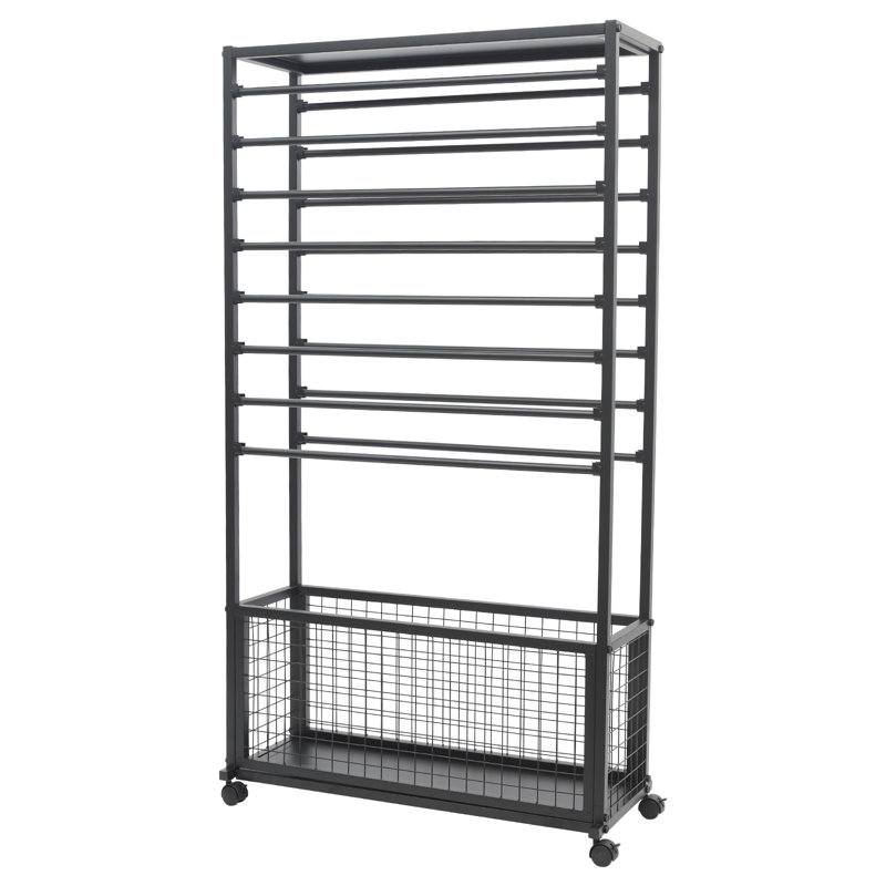 Large Capacity Metal Scarf Ribbon Stand With Wheels, Black