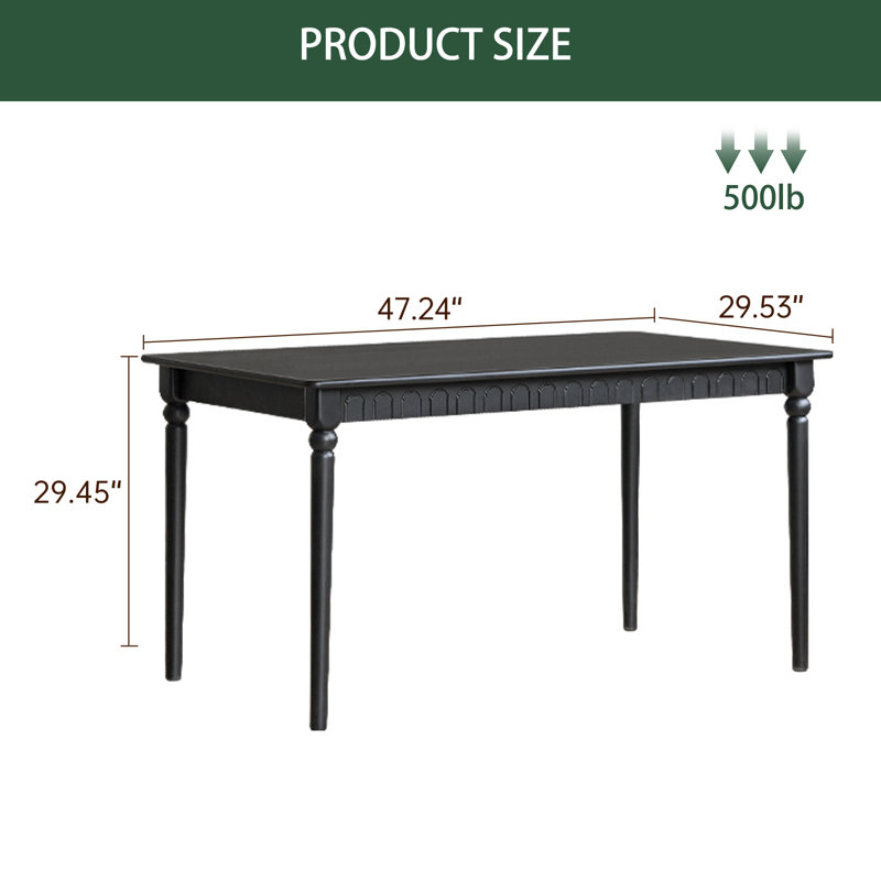 47" Turned Leg Solid Wood Dining Table, 29.47"H x 47"L x 29.5"W