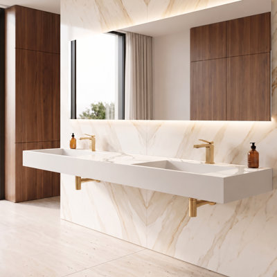 Lavabo de salle de bain mural double flottant avec drain encastré 84 po Juniper