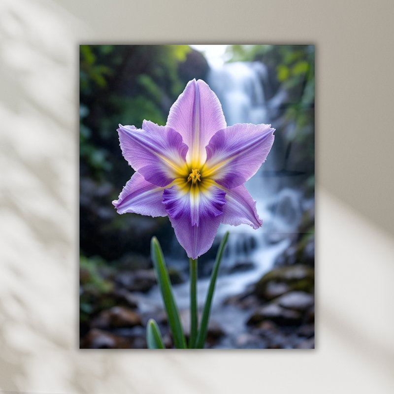 Art mural en verre trempé fleur mauve, 12" H x 8" W