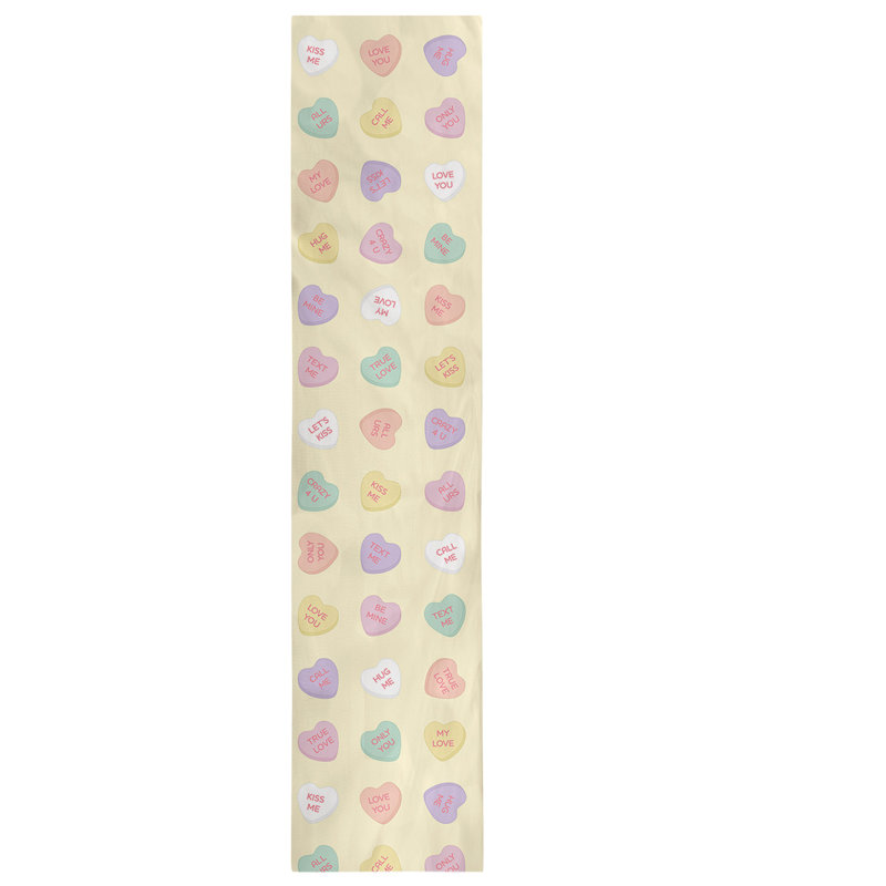 Chemin de table dame de cœur fête hol, L 90 po x l 16 po, Mélange de coton, Jaune clair / mauve / rose