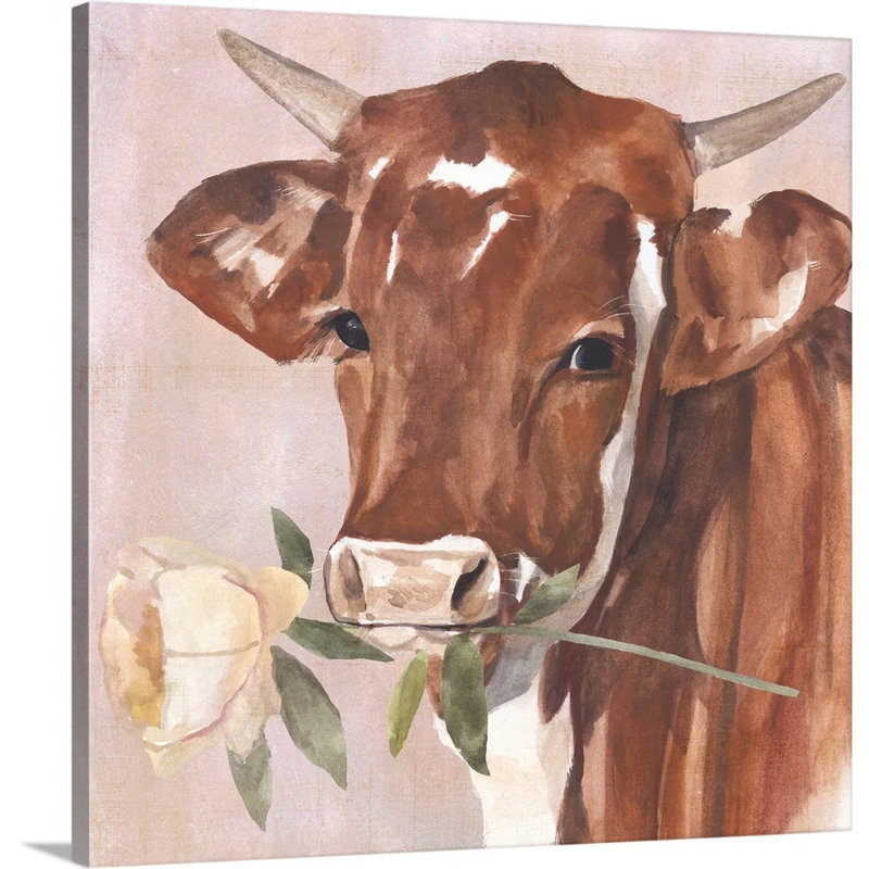 Peony Cow I, art mural sur toile, Toile tendue, H 24 po x l 24 po x P 1 po