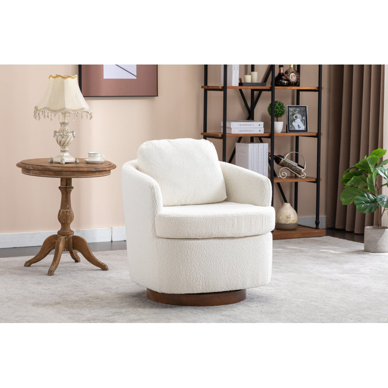 Fauteuil demi-tonneau pivotant de 29,1 po Markysha, Bouclé ivoire