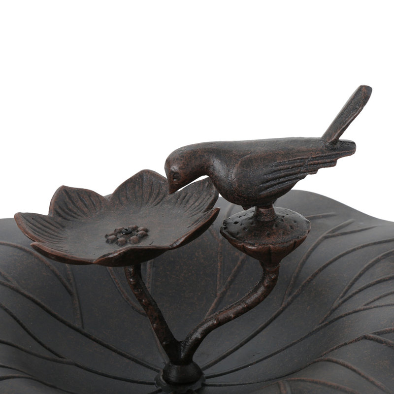 Bronze Aluminum and Iron Outdoor Bird Bath with Bird Detail