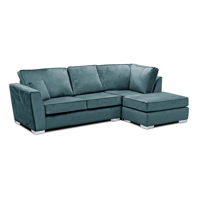 Quade 4 Seater Velvet Corner Sofa , Right Hand Facing, Petrol