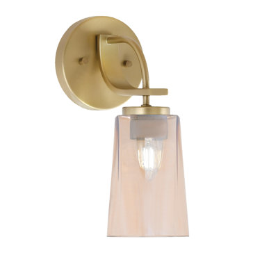 Waldes Wall Sconce, New Age Brass Finish, 4.5" W x 6.5" H Amber Gradient Glass