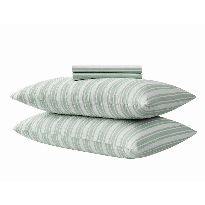 The Farmhouse by Rachel Ashwell Wide Ticking Stripe Sheet Set, White/Green, King Sheet Set with 2 Pillowcases