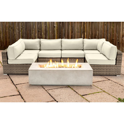 Lsi Fully Assembled 7 Pieces Sectional Seating Group With Firepit And Sunbrella Cushions